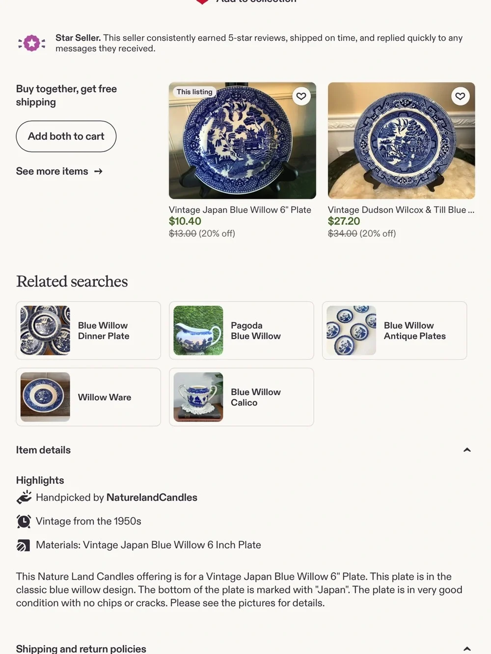 Antique 1950s Blue Willow Ware - Set of 8